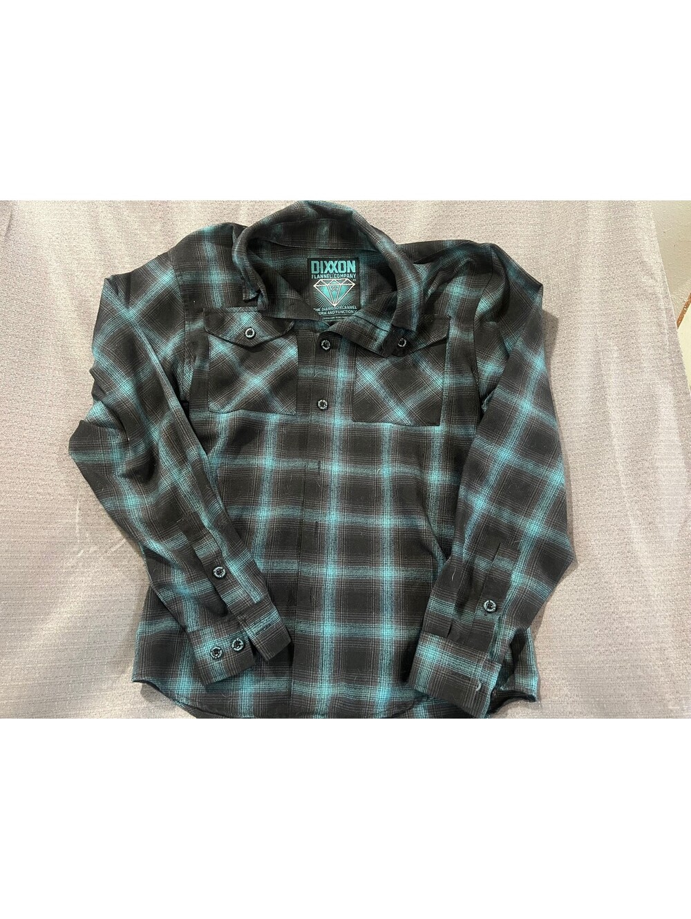 Dixxon The Diamond Flannel Men XS Black Turquoise Plaid Button Up Shirt